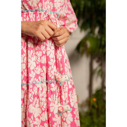 The Yellow Bow Phulwari Tier Dress - Pink