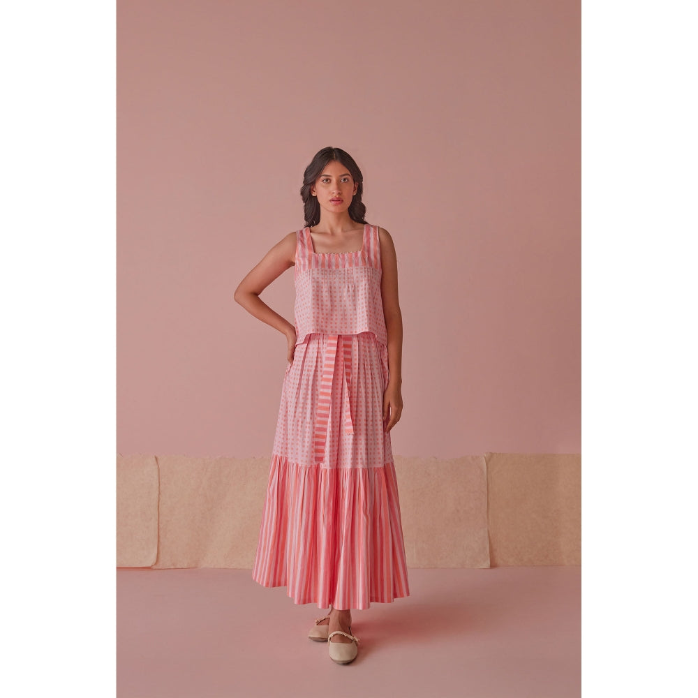 The Yellow Bow Taffy Twirl Cotton Modal Block Printed Pink Co-Ord (Set of 2)