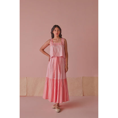 The Yellow Bow Taffy Twirl Cotton Modal Block Printed Pink Co-Ord (Set of 2)