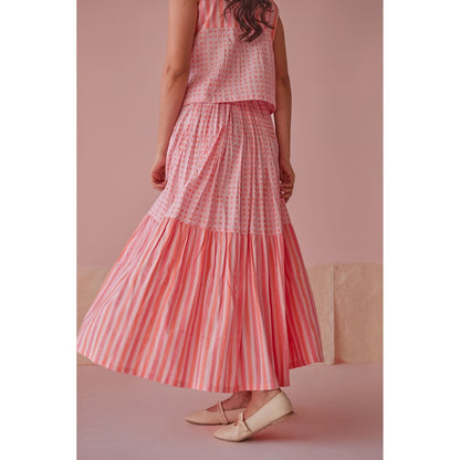 The Yellow Bow Taffy Twirl Cotton Modal Block Printed Pink Co-Ord (Set of 2)