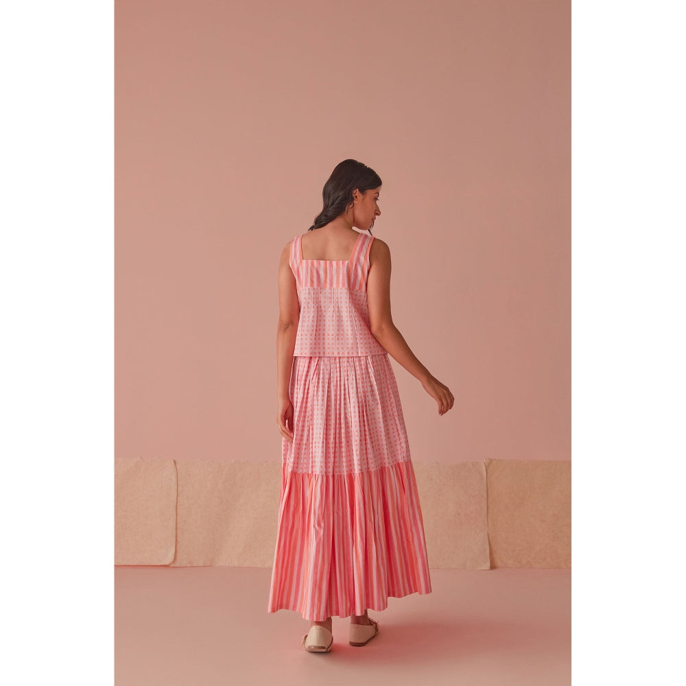 The Yellow Bow Taffy Twirl Cotton Modal Block Printed Pink Co-Ord (Set of 2)
