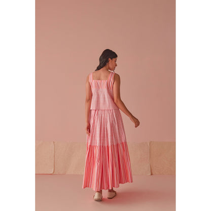 The Yellow Bow Taffy Twirl Cotton Modal Block Printed Pink Co-Ord (Set of 2)