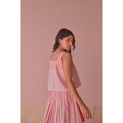 The Yellow Bow Taffy Twirl Cotton Modal Block Printed Pink Co-Ord (Set of 2)