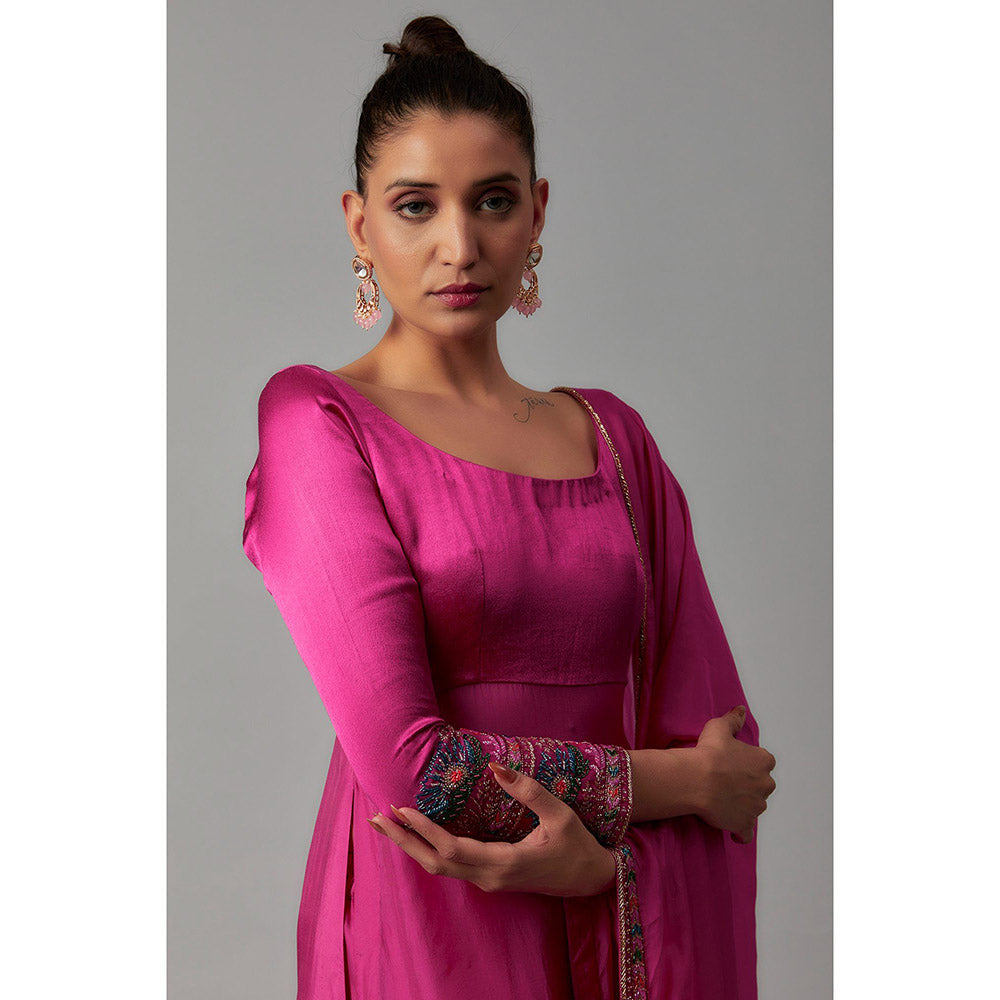 THE AARYA Pink Taby Silk Embroidered Kurta (Set of 3)