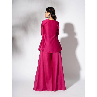 THE AARYA Fuchsia Pink Handwoven Chanderi Embroidered Gharara (Set of 3)