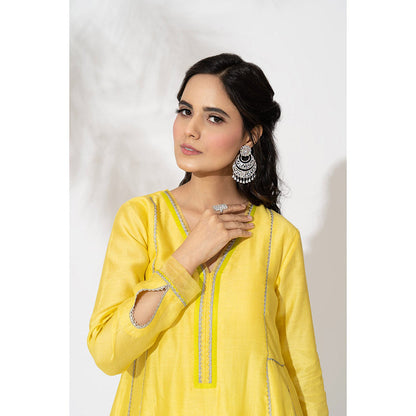 THE AARYA Yellow Handwoven Chanderi Anarkali (Set of 3)