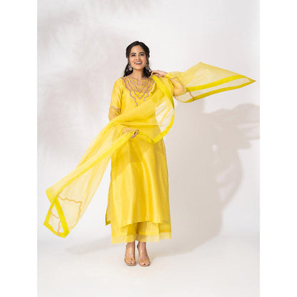 THE AARYA Yellow Handwoven Chanderi Embroidered Kurta (Set of 4)