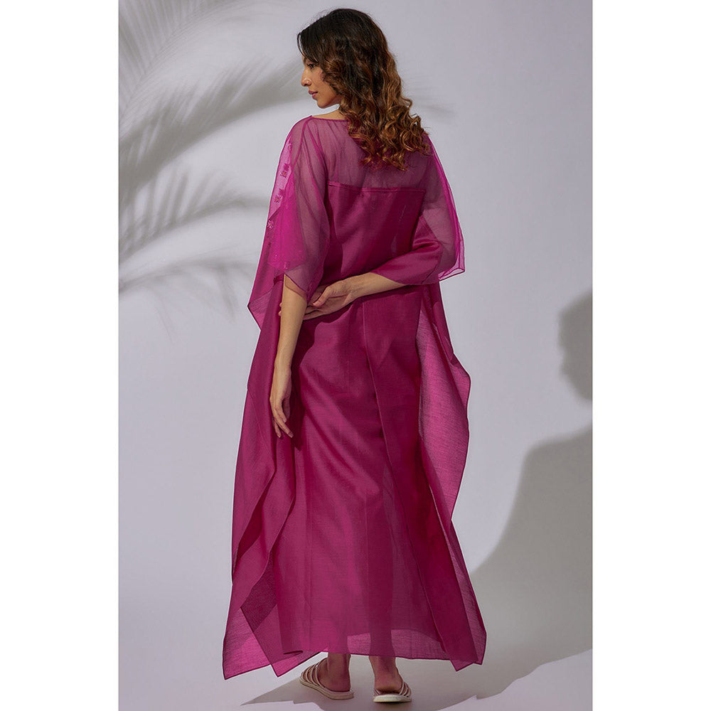 THE AARYA Fuchsia Pink Handwoven Chanderi Embroidered Kaftan