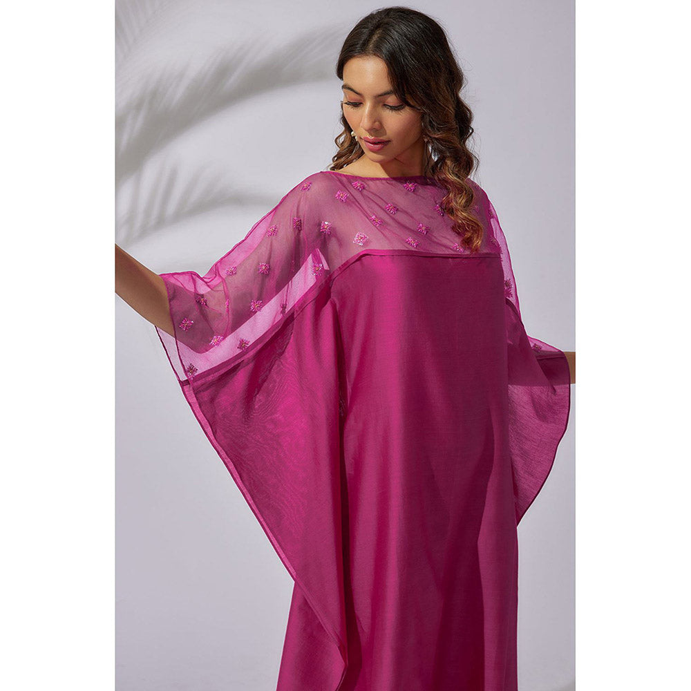 THE AARYA Fuchsia Pink Handwoven Chanderi Embroidered Kaftan