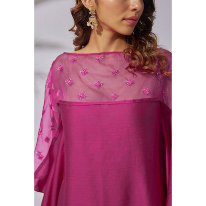 THE AARYA Fuchsia Pink Handwoven Chanderi Embroidered Kaftan