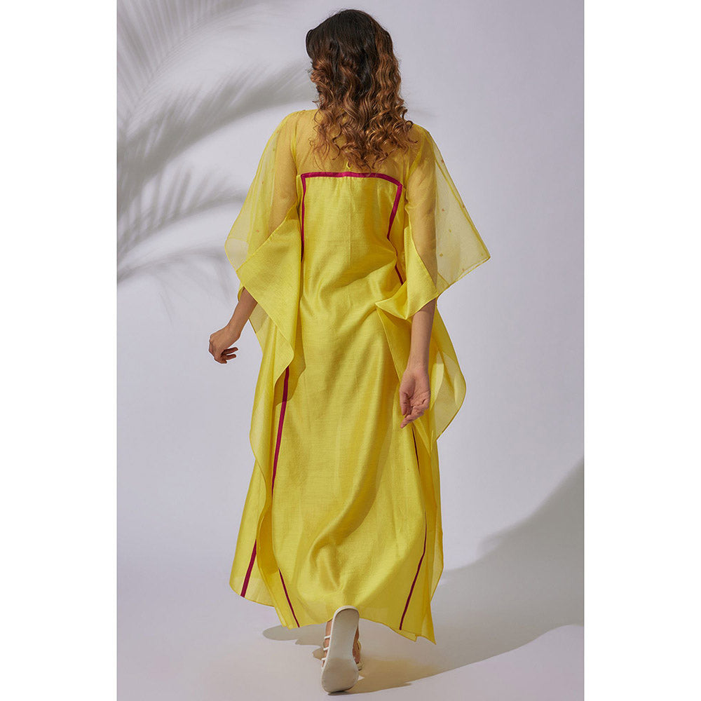 THE AARYA Yellow Handwoven Chanderi Embroidered Kaftan