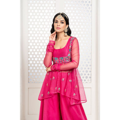 THE AARYA Pink Organza Embroidered Gharara (Set of 3)