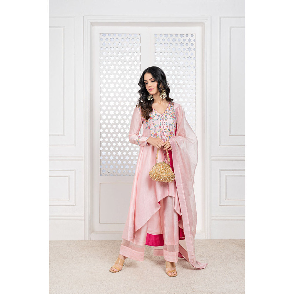 THE AARYA Peach Handwoven Chanderi Embroidered High Low Anarkali (Set of 3)