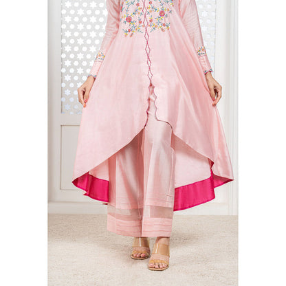 THE AARYA Peach Handwoven Chanderi Embroidered High Low Anarkali (Set of 3)