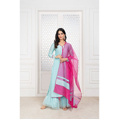 THE AARYA Aqua Blue Handwoven Chanderi Kurta (Set of 3)