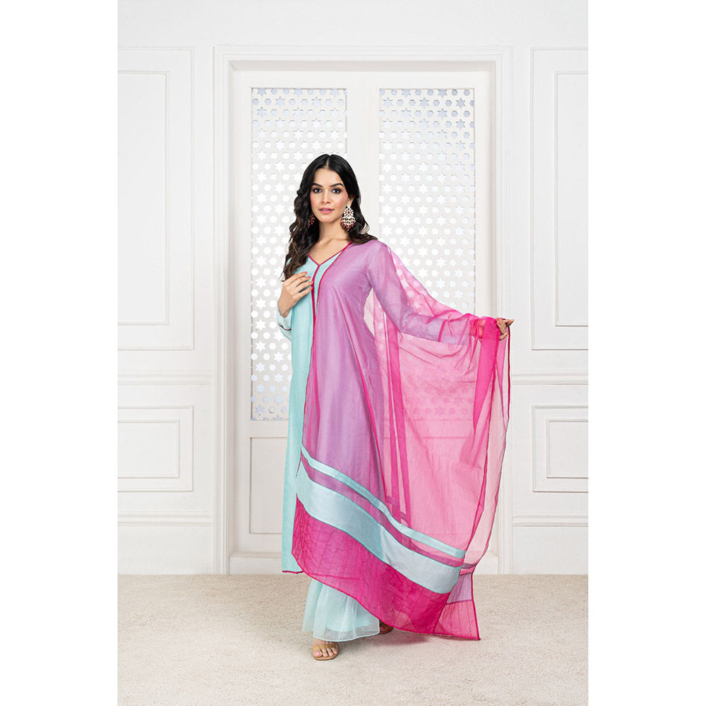 THE AARYA Aqua Blue Handwoven Chanderi Kurta (Set of 3)