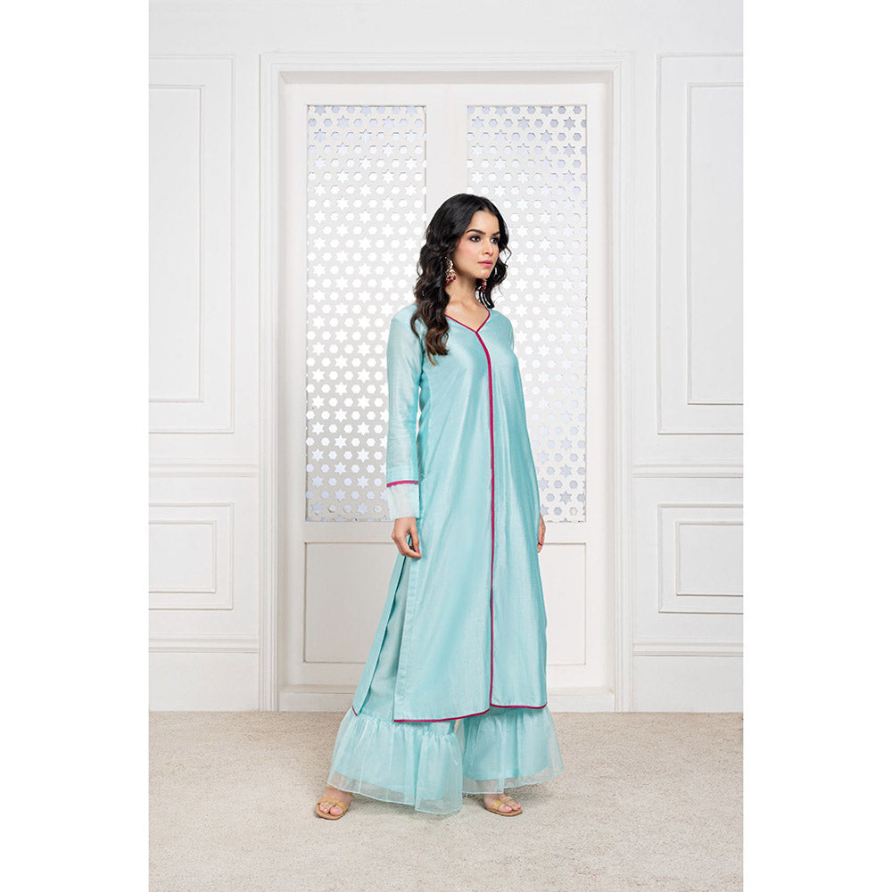 THE AARYA Aqua Blue Handwoven Chanderi Kurta (Set of 3)