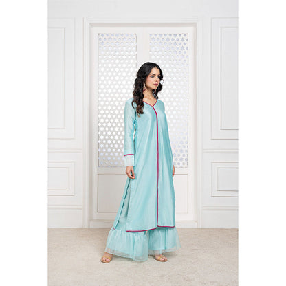 THE AARYA Aqua Blue Handwoven Chanderi Kurta (Set of 3)