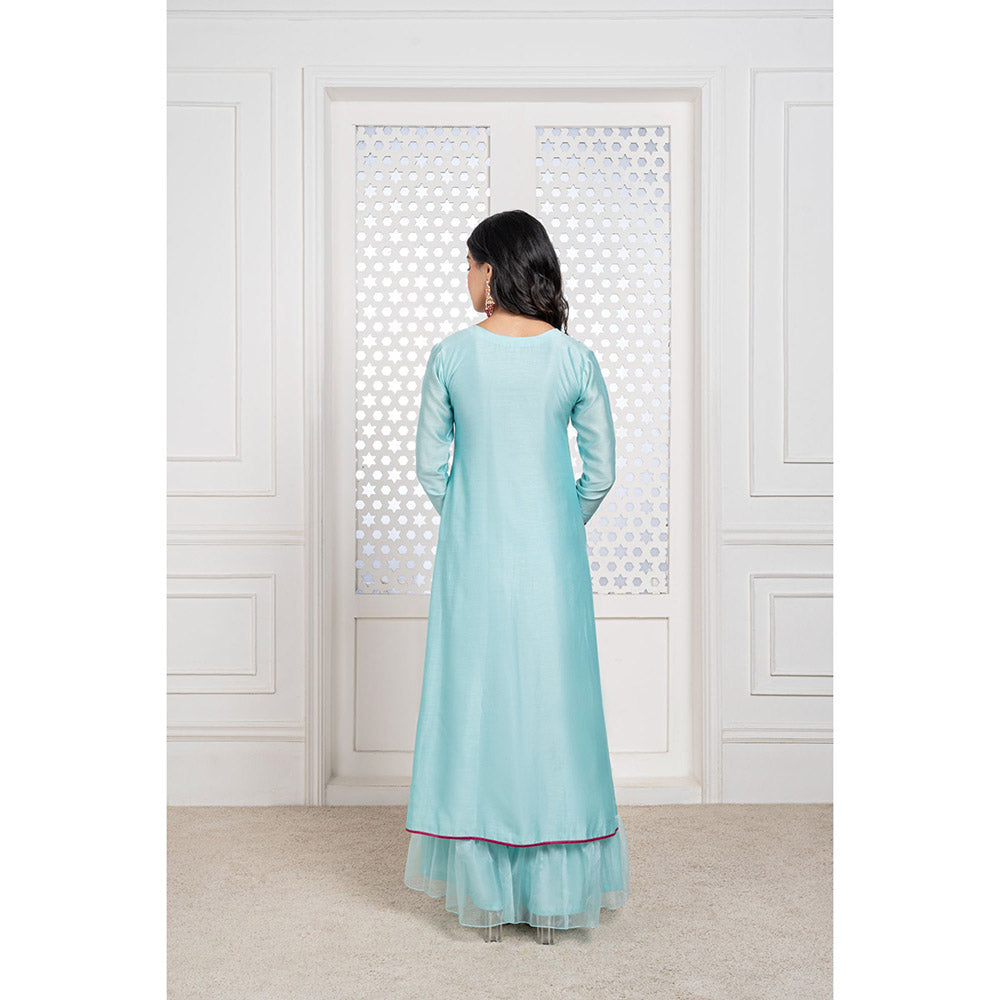 THE AARYA Aqua Blue Handwoven Chanderi Kurta (Set of 3)