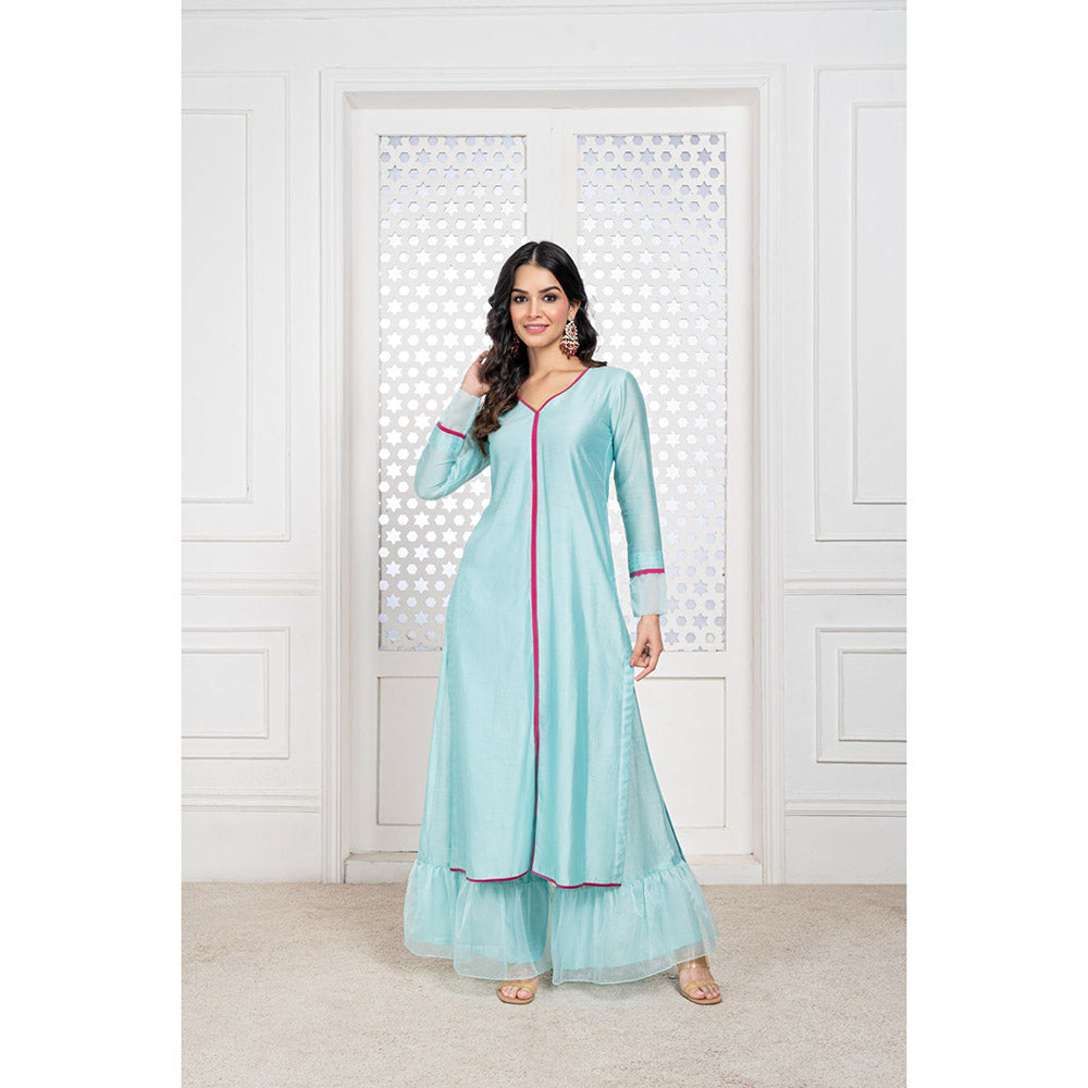 THE AARYA Aqua Blue Handwoven Chanderi Kurta (Set of 3)