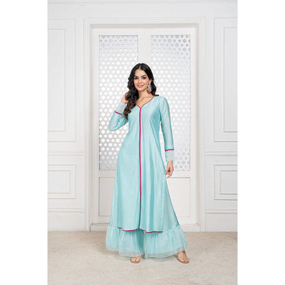 THE AARYA Aqua Blue Handwoven Chanderi Kurta (Set of 3)