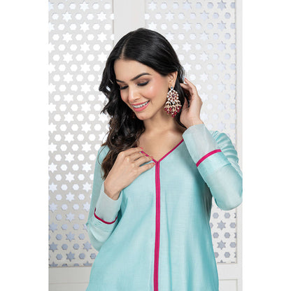 THE AARYA Aqua Blue Handwoven Chanderi Kurta (Set of 3)