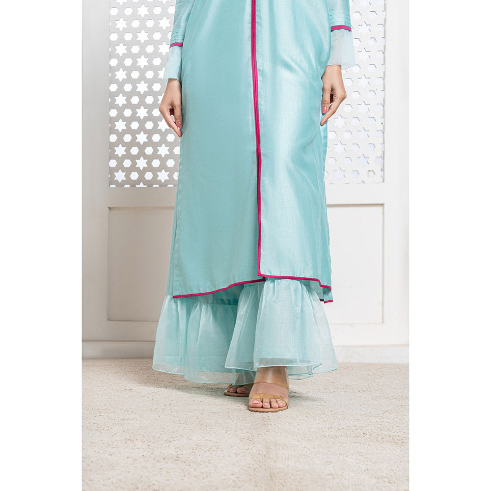 THE AARYA Aqua Blue Handwoven Chanderi Kurta (Set of 3)