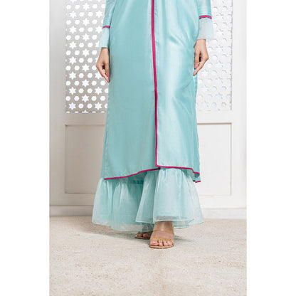 THE AARYA Aqua Blue Handwoven Chanderi Kurta (Set of 3)