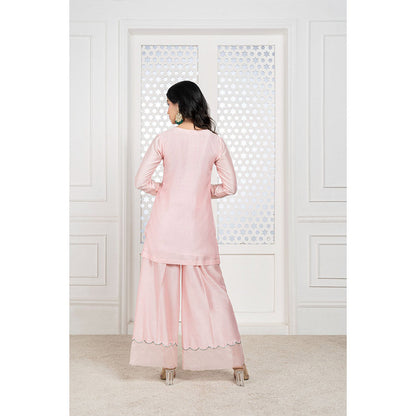 THE AARYA Peach Handwoven Chanderi Embroidered Short Kurta (Set of 3)