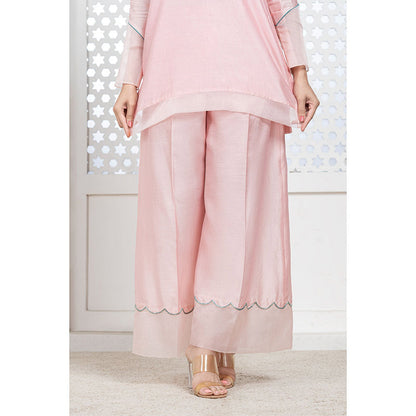 THE AARYA Peach Handwoven Chanderi Embroidered Short Kurta (Set of 3)