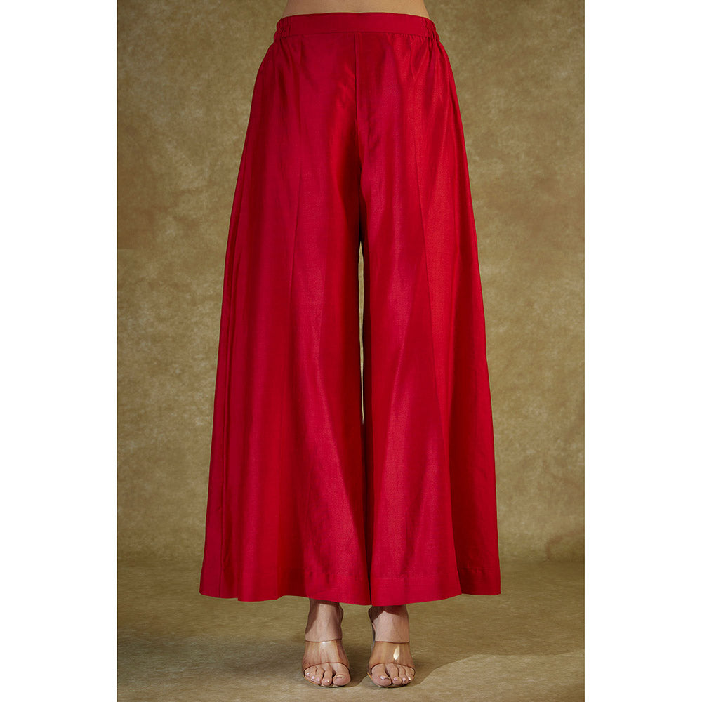 THE AARYA Red Embroidered Organza Panelled Kurta And Palazzo With Dupatta (Set of 3)