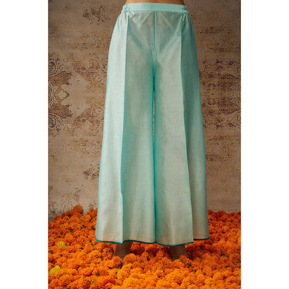 THE AARYA Aqua Blue Chanderi Embroidered Anarkali Palazzo with Dupatta (Set of 3)