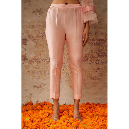 THE AARYA Peach Chanderi Embroidered Short Kurta Pant with Dupatta (Set of 3)