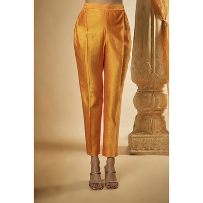 THE AARYA Orange Chanderi Zardozi Embroidered Anarkali Kurta with Pant & Dupatta (Set of 3)