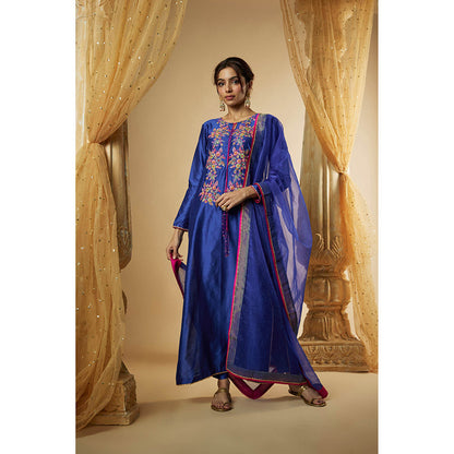 THE AARYA Ink Blue Chanderi Zardozi Embroidered Kurta with Pant and Dupatta (Set of 3)