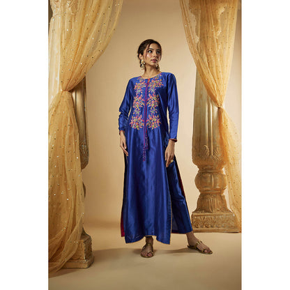 THE AARYA Ink Blue Chanderi Zardozi Embroidered Kurta with Pant and Dupatta (Set of 3)