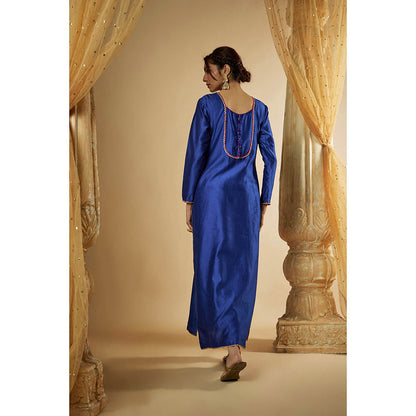 THE AARYA Ink Blue Chanderi Zardozi Embroidered Kurta with Pant and Dupatta (Set of 3)