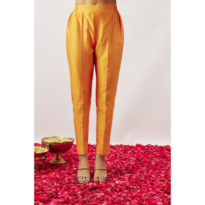 THE AARYA Orange Handwoven Chanderi Kurta with Pant and Dupatta (Set of 3)