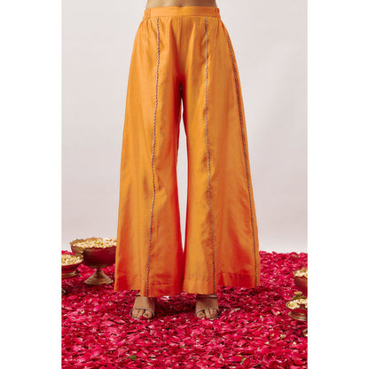 THE AARYA Orange Handwoven Angarkha with Palazzo and Dupatta (Set of 3)