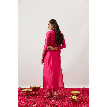 THE AARYA Pink Handwoven Kurta with Pant and Dupatta (Set of 3)