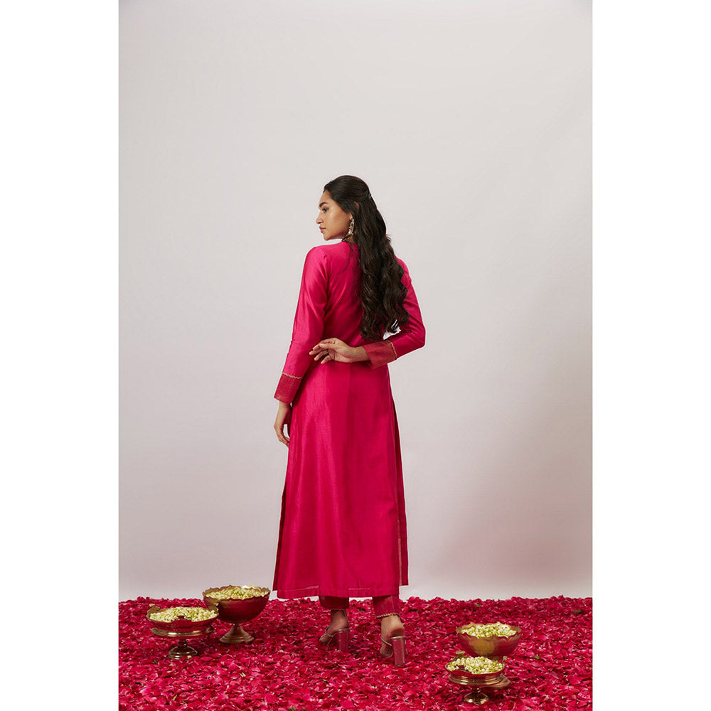 THE AARYA Pink Handwoven Kurta with Pant and Dupatta (Set of 3)