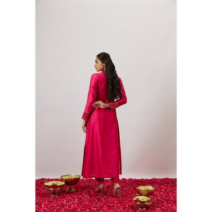 THE AARYA Pink Handwoven Kurta with Pant and Dupatta (Set of 3)