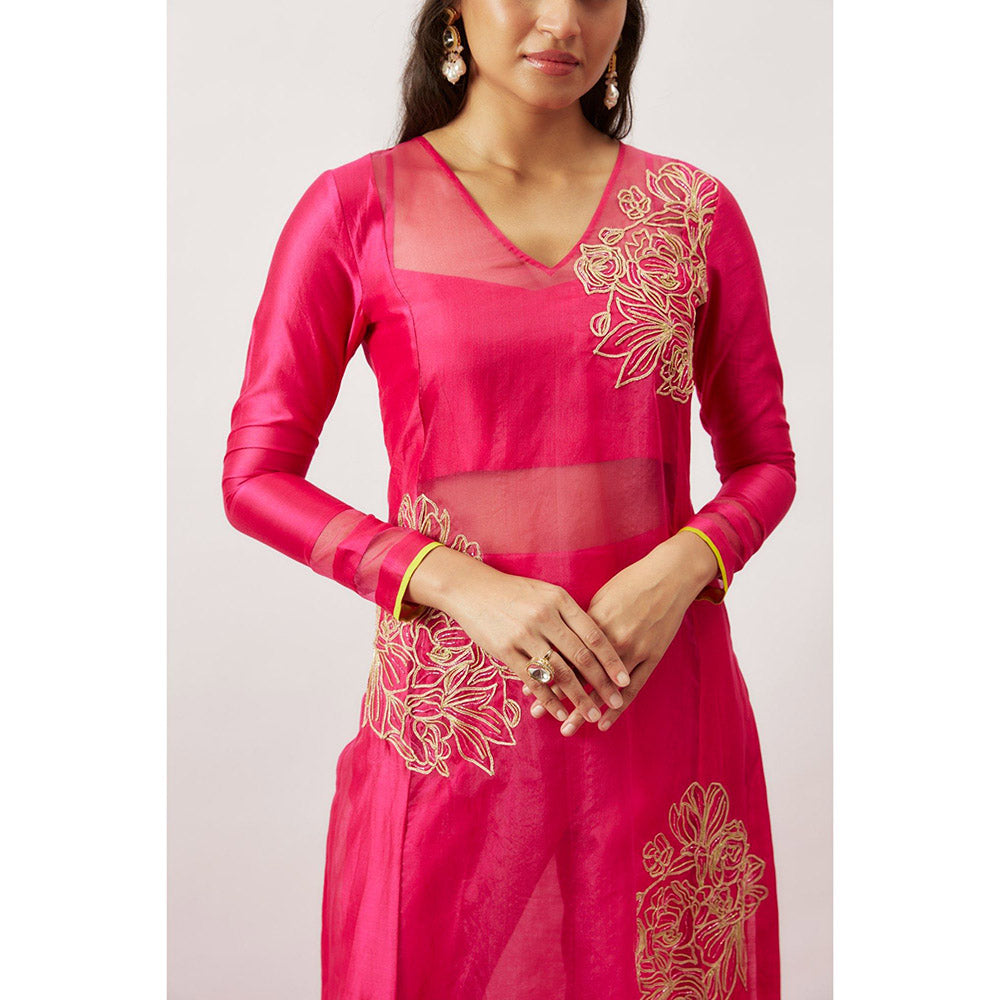THE AARYA Pink Handwoven Kurta with Pant and Dupatta (Set of 3)
