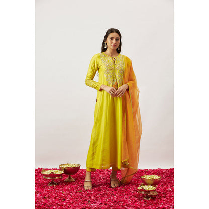 THE AARYA Yellow Handwoven Kurta with Pant and Dupatta (Set of 3)
