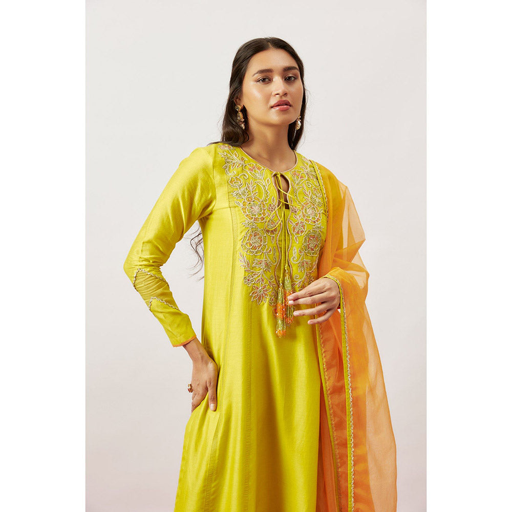 THE AARYA Yellow Handwoven Kurta with Pant and Dupatta (Set of 3)