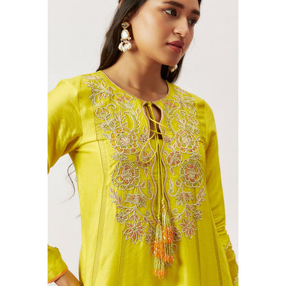 THE AARYA Yellow Handwoven Kurta with Pant and Dupatta (Set of 3)