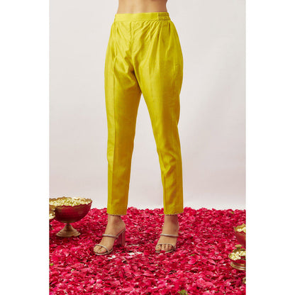 THE AARYA Yellow Handwoven Kurta with Pant and Dupatta (Set of 3)