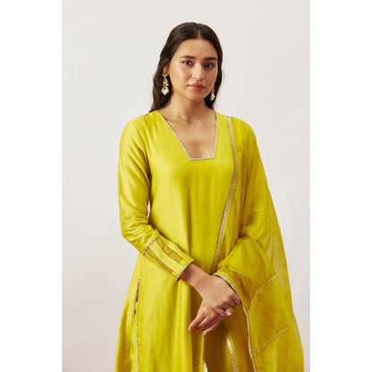THE AARYA Yellow Handwoven Kurta with Pant and Dupatta (Set of 3)