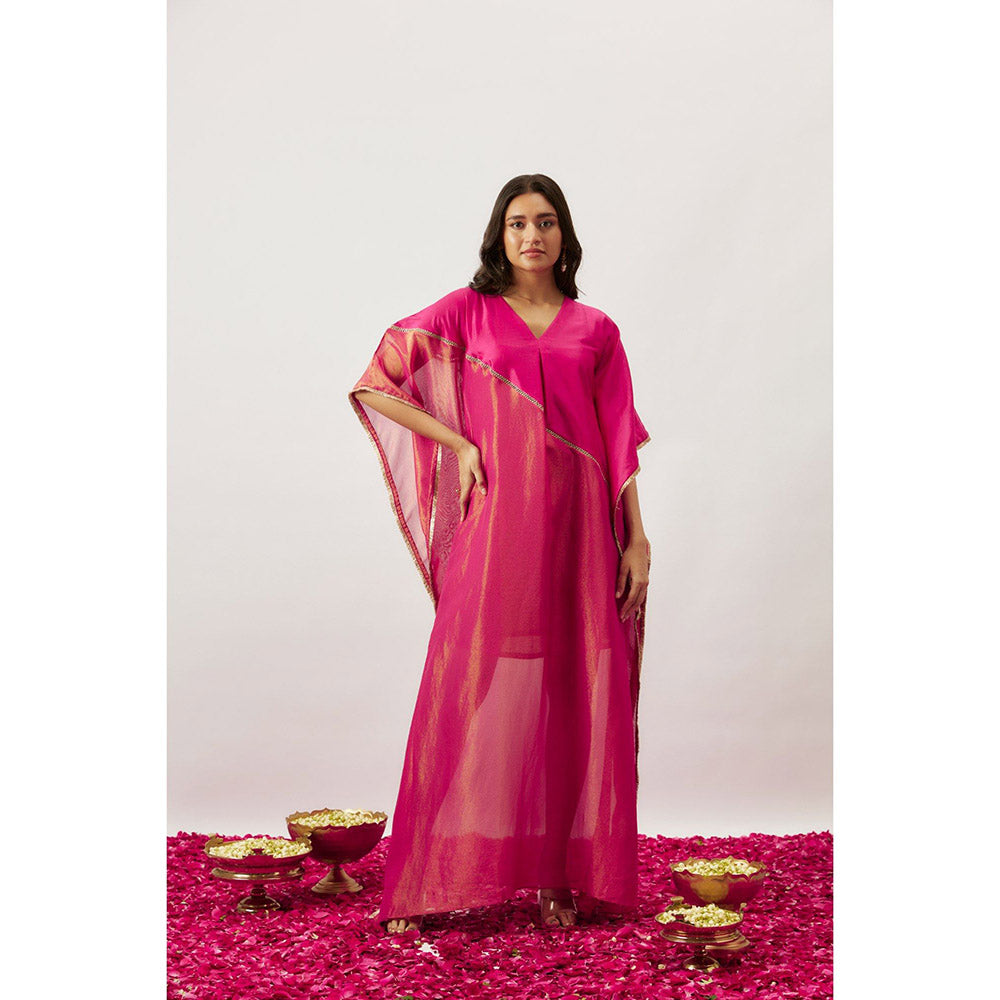 THE AARYA Pink Handwoven Kaftan with Slip (Set of 2)