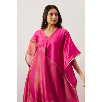 THE AARYA Pink Handwoven Kaftan with Slip (Set of 2)